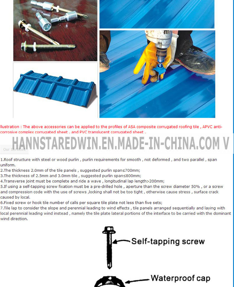Resistente al calor de pl&aacute;stico corrugado perfiles de cubierta Tipos de panel de pared techos del azulejo